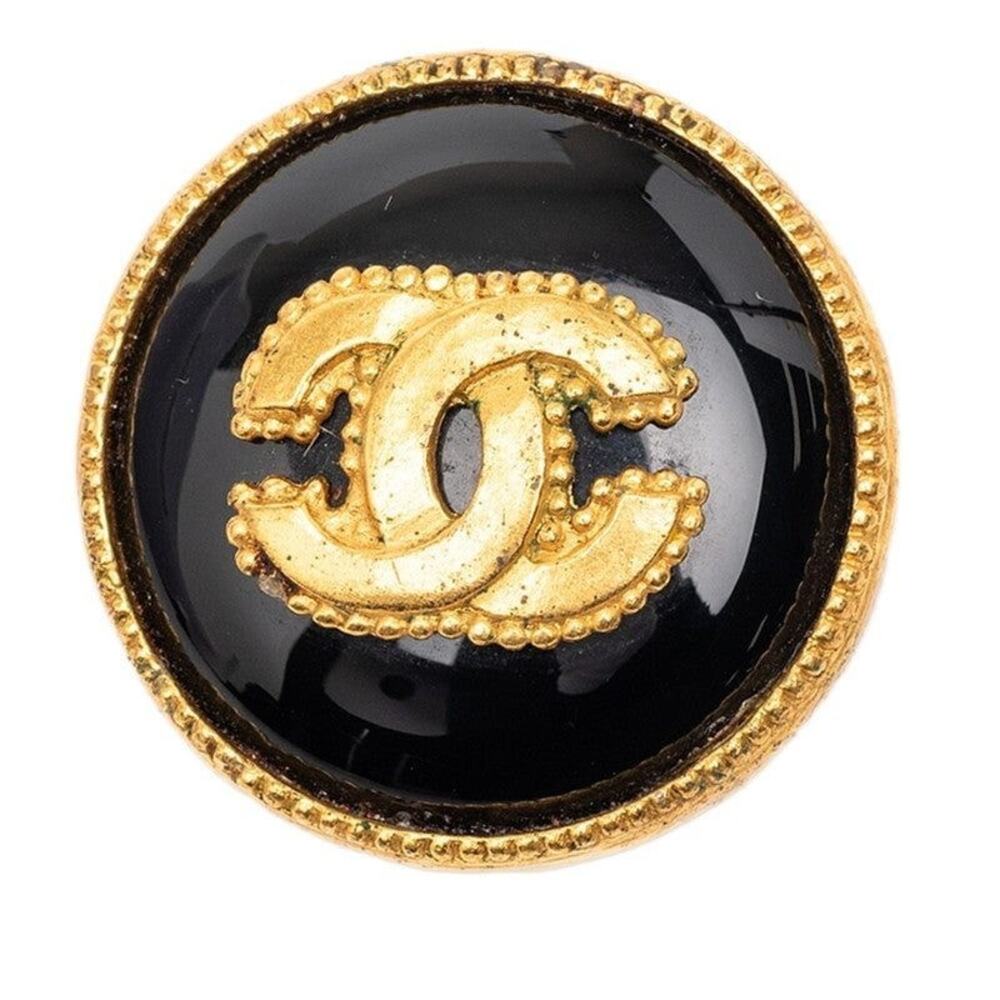Chanel CC Logo Brooch Gold Black Plating